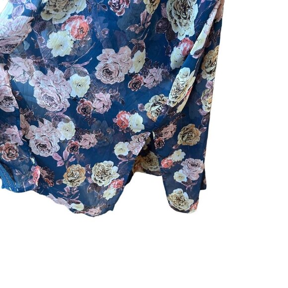 Band of Gypsies Blue Floral Cover-Up Kimono Cardigan Kaftan Womens Size XS/S - Picture 4 of 8